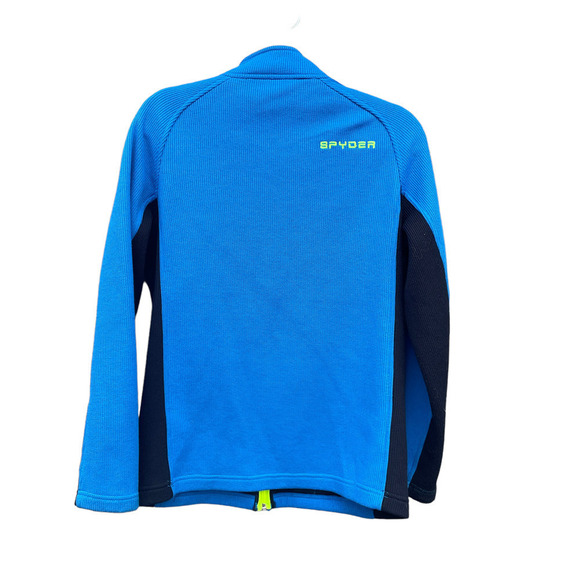 Spyder Blue/Neon Green Ribbed Sweater Jacket - Kids Size XL 18 - Picture 3 of 14